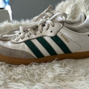 adidas White and Green Samba Sneakers with Gum Sole